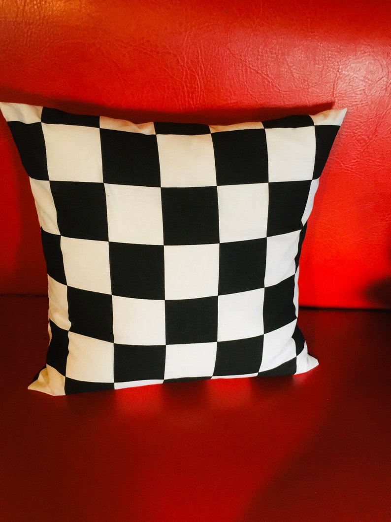 Throw Pillow Cover Cotton Nascar Checkered Flag Black & White Fabric We Only Have 1 Checks Now image 5