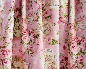 Powder Pink Teapot Valance Shabby Chic Vintage Floral Cottage Style Romantic Curtain 42"W x 14"L Roses Lover Summer Decor Gift for Her