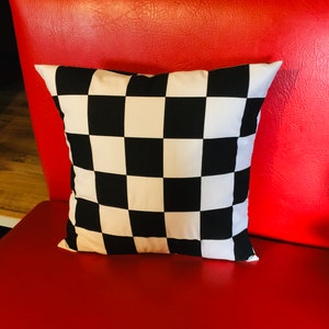 Throw Pillow Cover Cotton Nascar Checkered Flag Black & White Fabric We Only Have 1 Checks Now image 6