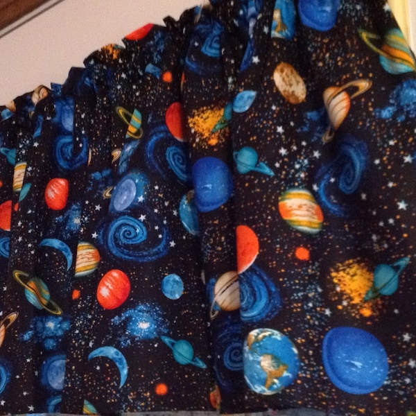 Boys Room Valance Ideas, OUTER SPACE, PLANETS Window Curtain Valance, 42"W x 14"L, Solar System, Astronomy, Gift Idea, Free Shipping