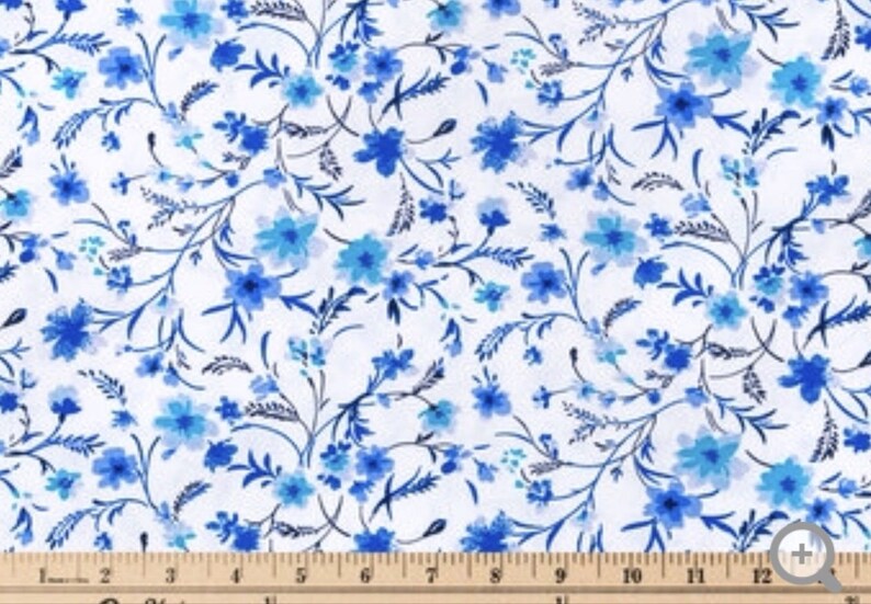 Blue And White Calico Floral Cotton Fabric Window Curtain Etsy