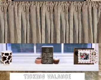 Farmhouse Ticking Stripe Valance: Handmade Country Cottage Kitchen Curtain (42Wx14L)