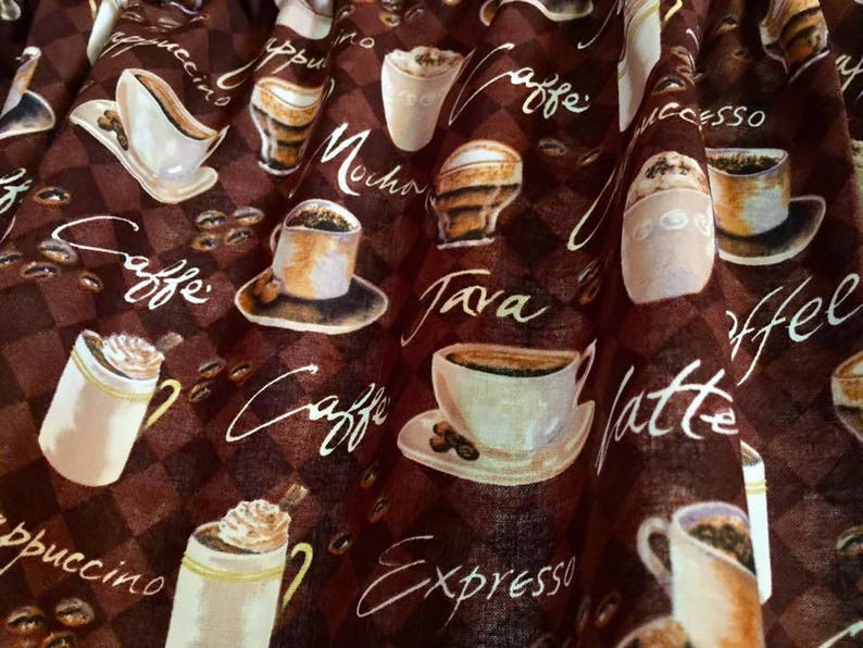 Coffee Cup Kitchen Valance Brown Window Curtain Valance Some Etsy