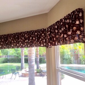 Coffee Lover Valance, Chocolate Brown, Java Cappuccino Mocha Espresso, Coffee Cup 43W x 14L Window Curtain Valance, Gift idea, free ship image 7