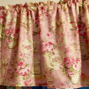 Powder Pink Floral Valance: Shabby Chic Teacup Curtain (42&quot;W x 14&quot;L)