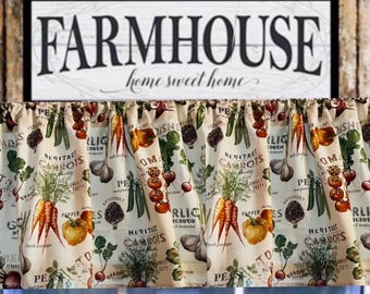 Vegetable Garden Kitchen Curtains: Farmhouse Tomato, Carrot & Herb - 2 Panels
