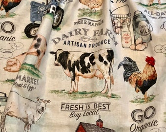 Country Summer Farmhouse Valance Eggs Dairy Farm Curtain Barn Cow Pig Chickens 42"W 14"L, Window wider than29, need 2,FREE SHIP, Gift Idea