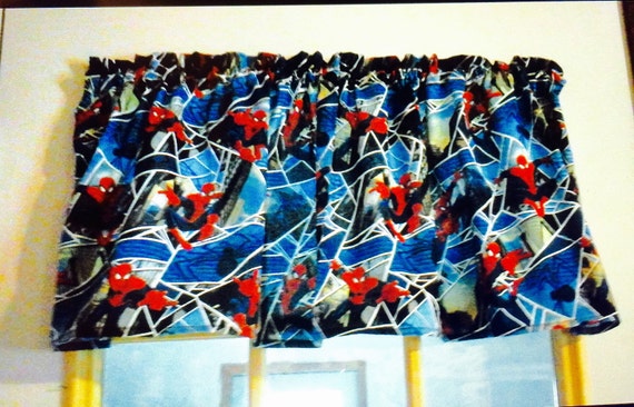 Boys Bedroom Blue Window Curtain Valance Valances Custom Made From Spiderman Cotton Fabric 43 W X 15 L Marvel Comics