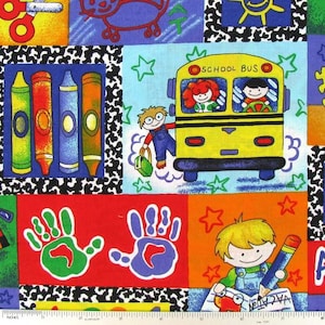 School Bus Curtain Classroom Gift for Teacher Curtain Tiers or Panels with Tiebacks 43&quot;wide x 24&quot; Long (Longer options available)