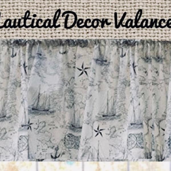 Nautical Map Valance Vintage Inspired Map for Office Travel Themed Decor, World Map Curtain Unique Travel Decor Cotton Fabric, 43"W x 14"L