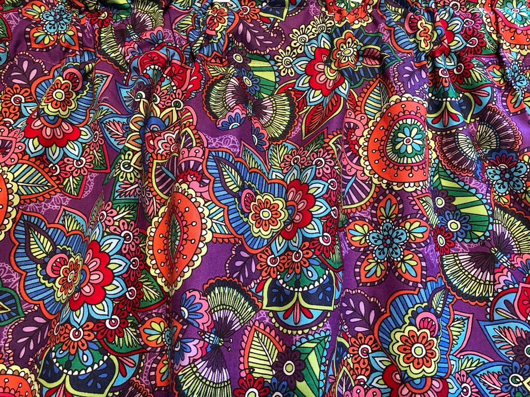 Purple, Boho, Hippie, Floral,cotton, Fabric,window Curtain Valance 43w ...