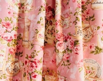 Pink Roses Shabby Chic Curtain Panels: Set of 2
