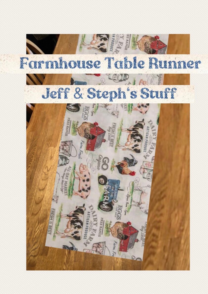 Cow Pig Farmhouse Table Runner Fabric Table Runner Party Decor Decoration for Party or Shower 12W x40L Gift Idea
