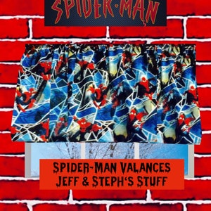 Spider-Man Window Valance, Boys Superhero Blue Cotton Fabric, 43&quot; W