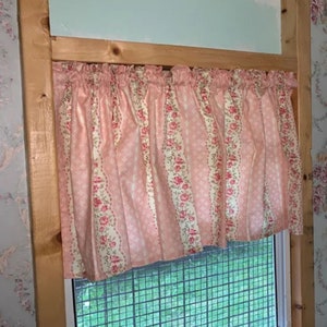 Pink Rose Floral Window Valance: Shabby Chic Farmhouse Curtain (43&quot;W x 14&quot; L)