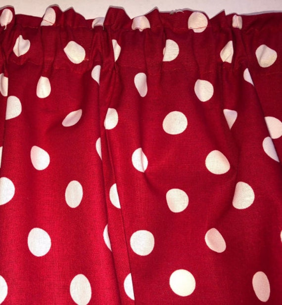 Cherry Red White Dot Curtain Panels With Tiebacks Etsy