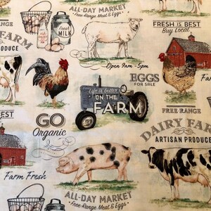 Farmhouse Lover Curtains: Pigs, Cows, Chickens, Tractor Print with Tiebacks bild 4