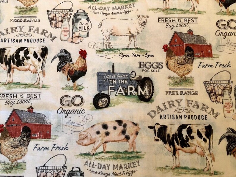Farmhouse Lover Curtains: Pigs, Cows, Chickens, Tractor Print with Tiebacks bild 4