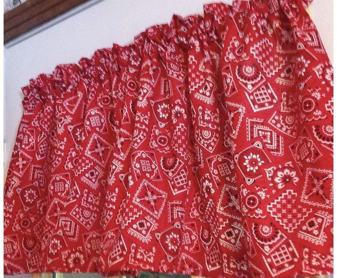 Red Bandana Country Patchwork Look Cotton Window Curtain | Etsy