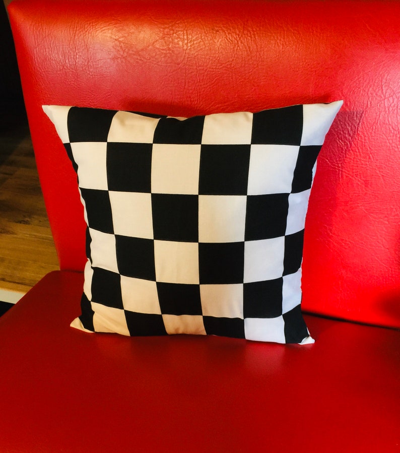 Throw Pillow Cover Cotton Nascar Checkered Flag Black & White Fabric We Only Have 1 Checks Now image 4