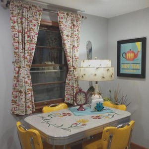 Vintage Avocado Green Kitchen Curtain Panels: 70s Retro Style Farmhouse
