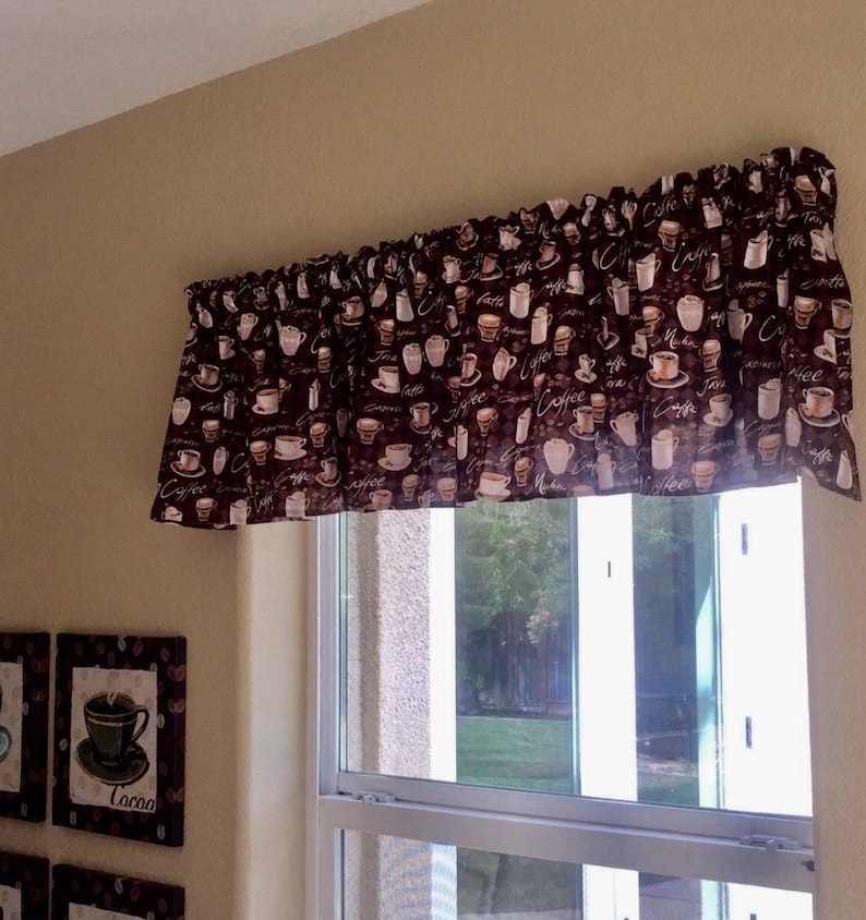 Coffee Lover Valance, Chocolate Brown, Java Cappuccino Mocha Espresso, Coffee Cup 43W x 14L Window Curtain Valance, Gift idea, free ship image 6