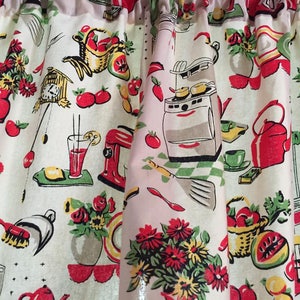 Retro Fifties Kitchen Valance: Vintage Appliance Print, 42&quot;x14&quot; Cotton Curtain