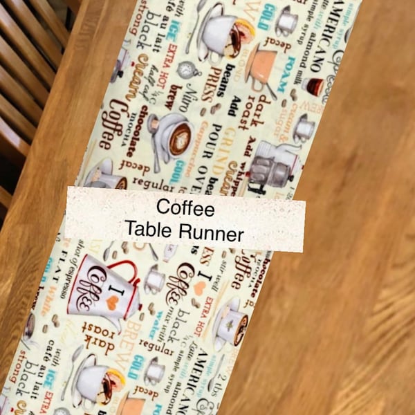 Coffee Shop Table Runner, Coffee decor,  Party Decor,  Decoration for Party or  Shower, 12"W x42"L, free shipping, Gift Idea