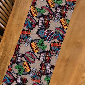 Superhero Cotton Party Table Runner or Dresser Scarf: Avengers 14&quot;x40&quot; Ship sooner request?