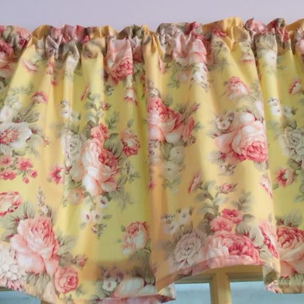 Dainty, Yellow, Shabby Chic Valance, Floral, Bedroom, Bath, Room, or, Nursery, Window, Curtain Valance,Valances, Cotton, fabric 42W x 14/15L