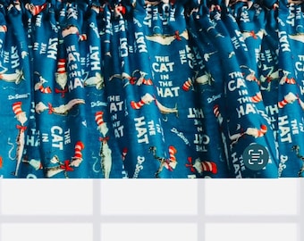 Dr. Seuss Cat in the Hat Valance: Blue Classroom Decor (43w x 14"L)