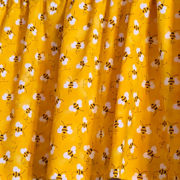 Summer Valance, Yellow, Bees, Window Curtain, Home Decor, Cotton Fabric, 42"W X14/15"L
