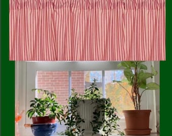 Red Ticking Stripe Valance: Rustic Farmhouse  Country Window Curtain