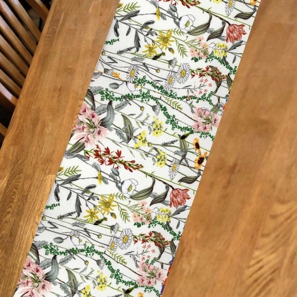 Farmhouse Wildflower Table Runner Unlined Hemmed Edges Dresser Scarf Decoration Birthday Party Wedding 14"W x40"L