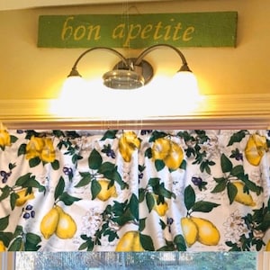 Lemon Kitchen Valance: Citrus & Blueberry Cottage Decor (43&quot;W x14&quot;L)