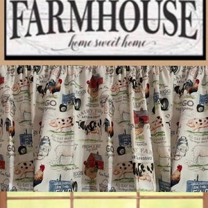 Farmhouse Lover Curtains: Pigs, Cows, Chickens, Tractor Print with Tiebacks bild 18
