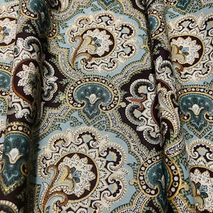 Paisley Valance in Brown Teal Turquoise and Gold Etching Elegant Window Curtain Valance for Living Room Bedroom Bath 42"W x 14L Gift Idea