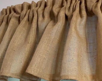 Primitive Burlap Window Valance: Rustic Jute Curtain (52"w x 14/15"L)