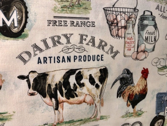 Country Farmhouse Curtain: Pigs, Cows, Tractor Print with Tiebacks