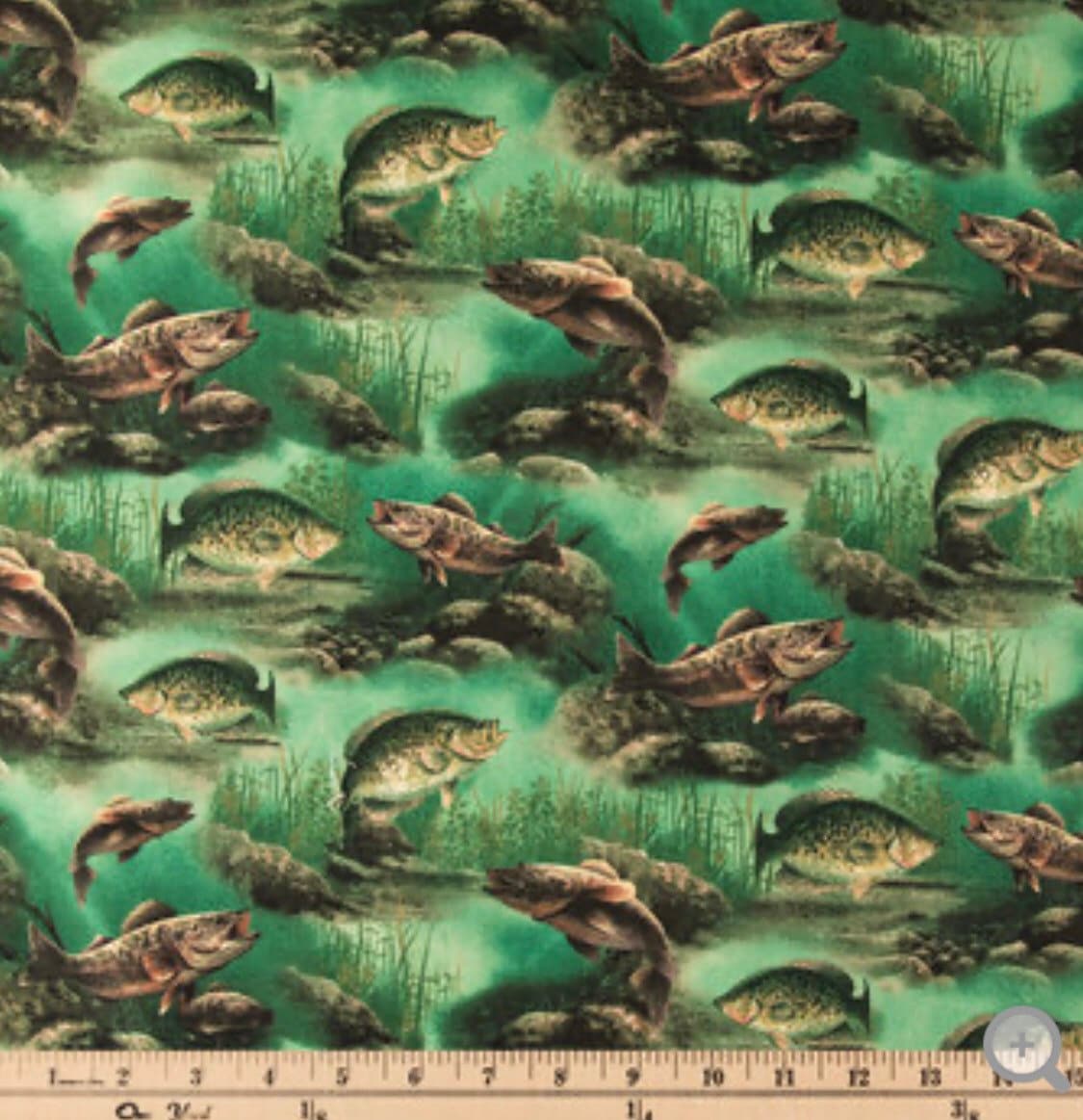 Fish, Fishing, River, Cotton Fabric, Fat Quarter, 18”x 21”, Quilting,  Crafting, Sewing, Free Shipping