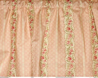 Dainty Pink Salmon Scalloped Shabby Chic Curtain Panels with Tiebacks 43"Wide x 24"L or 36"L or 45" or 54" or 63" or 72" or 84" L Gift Idea