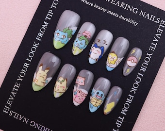 Handgjorda press-on-naglar/Söta kawaii-naglar/Rent handmålad nagelkonst/Mandelfärgade cat eye-naglar/Födelsedagsnaglar/Y2K-naglar/Egendesignade naglar/Tecknad nagel