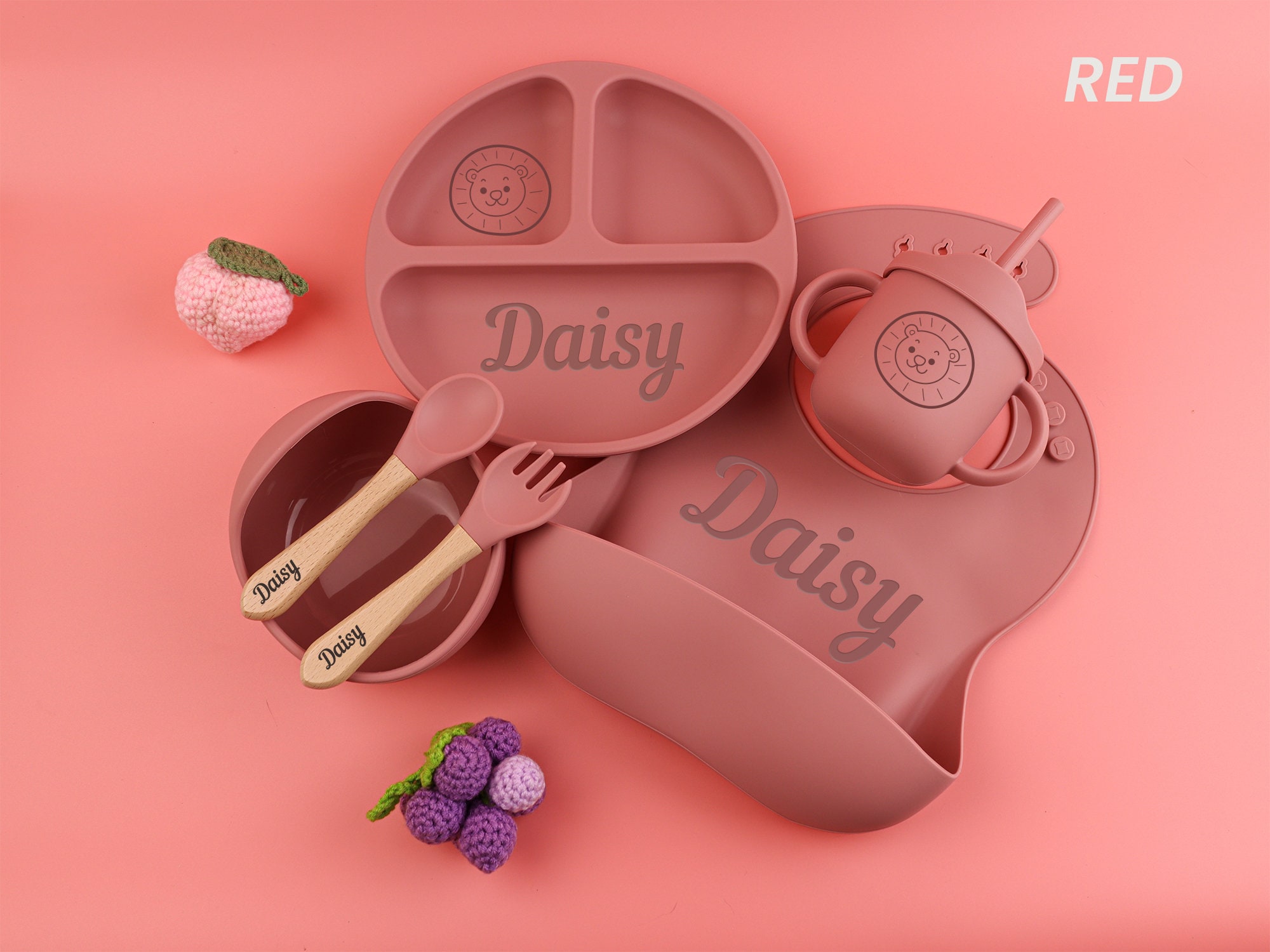 Personalized Silicone Baby Weaning Set，Silicone Dinnerware Set，Baby Shower Gift，Feeding Set with Name，Engraved Weaning Set for Toddler Baby