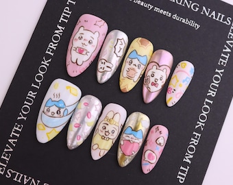 Handgjorda press-on-naglar/Söta kawaii-naglar/Rent handmålad nagelkonst/Tonårsnaglar/Födelsedagsnaglar/Söta kawaii-naglar för 2000-årsåldern/Egenanpassade naglar