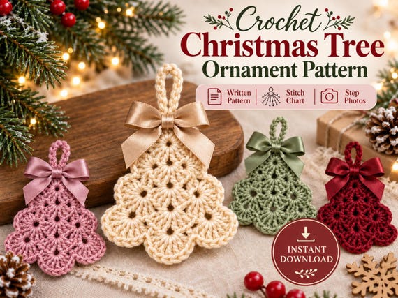 Crochet Christmas Tree Ornament Pattern PDF, Holiday Crochet Decor, Easy Christmas Tree Crochet Pattern, Instant Download
