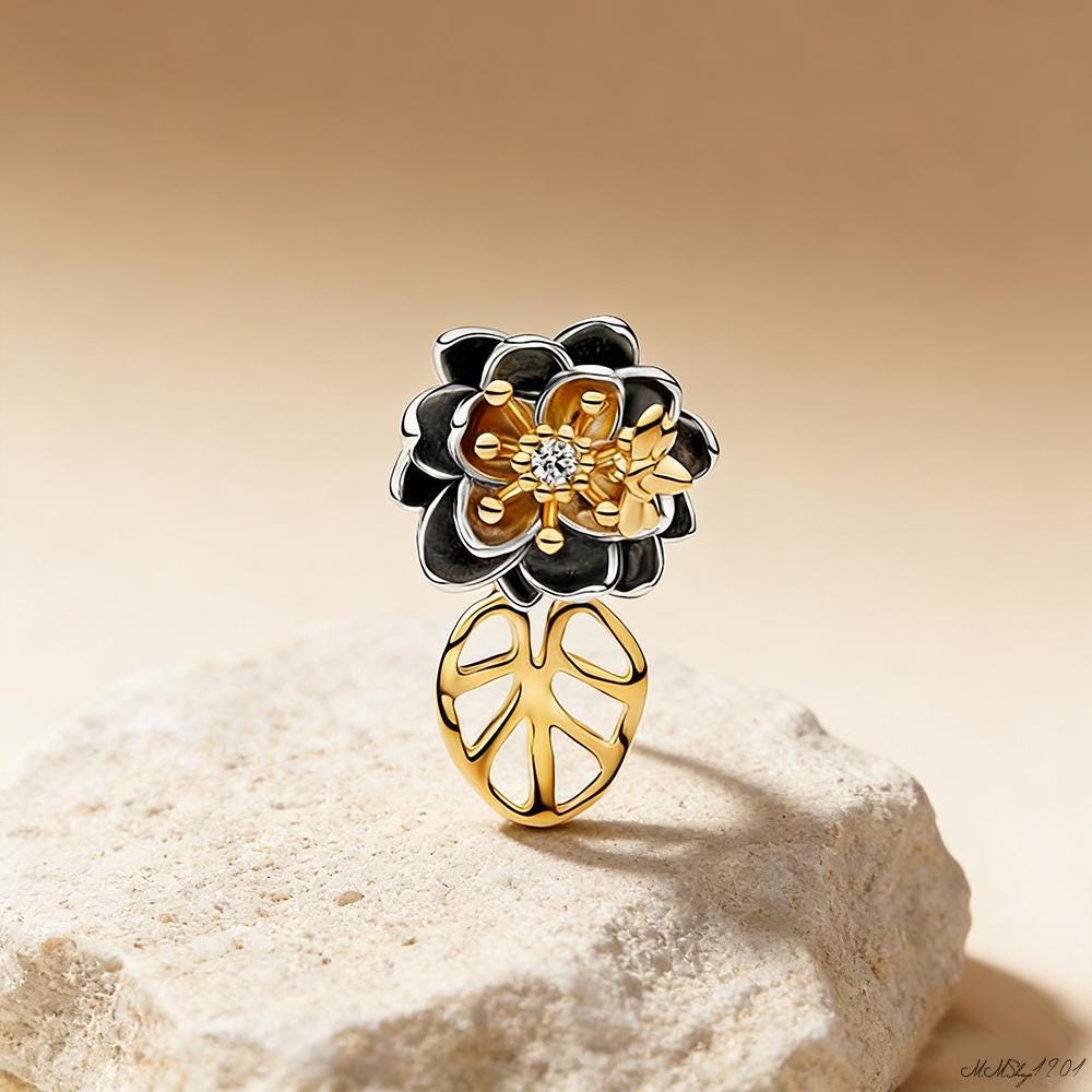 Sterling Silver Pandora Disney Princess Tiana Water Lily Lab-grown