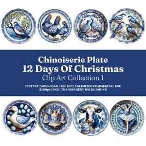 Chinoiserie-bord 12 Days Of Christmas Clip Art-collectie 1