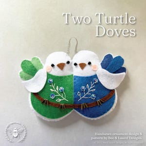 12 Days of Christmas Felt Ornament Designs: Two Turtle Doves