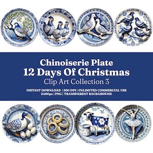 Chinoiserie-bord 12 Days Of Christmas Clip Art-collectie 3
