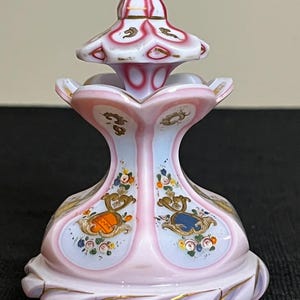 antique and rare bohemian perfume bottle overlay and cut crystal with enamel